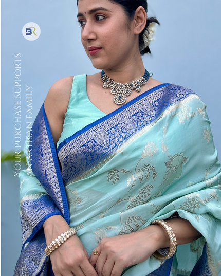 Radha Prem Blue Banarasi Crepe Saree
