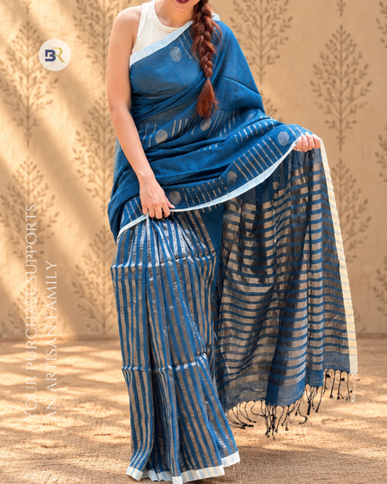 Radha Mohan Blue Handloom Saree