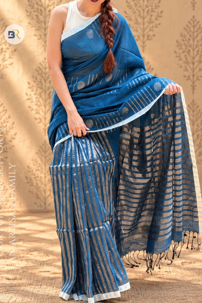 Radha Mohan Blue Handloom Saree