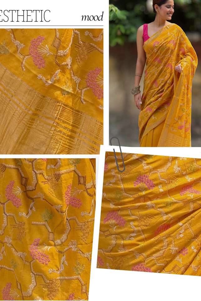 Peeli Pokhar Silk Embroidered Saree