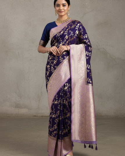 Divine Mystery Deep Purple Banarasi Silk Saree