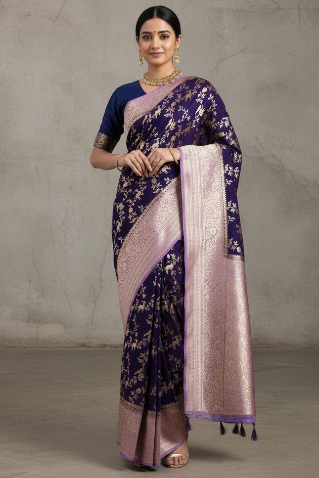 Divine Mystery Deep Purple Banarasi Silk Saree