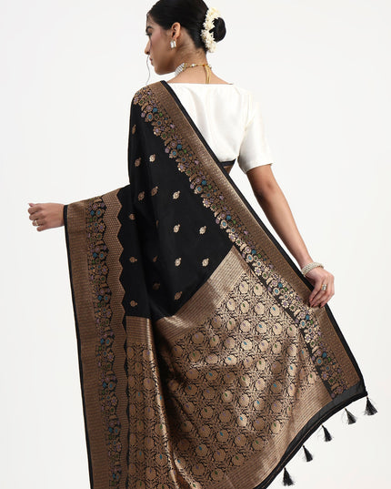 Timeless Grace Black Gold Banarasi Silk Saree