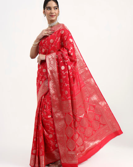 Sacred Shakti Red Silver Banarasi Silk Saree