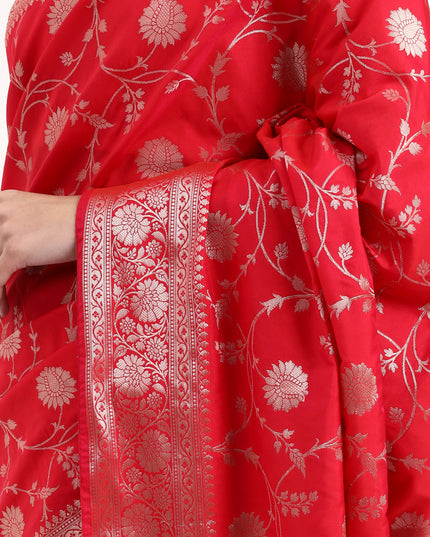 Sacred Shakti Red Silver Banarasi Silk Saree