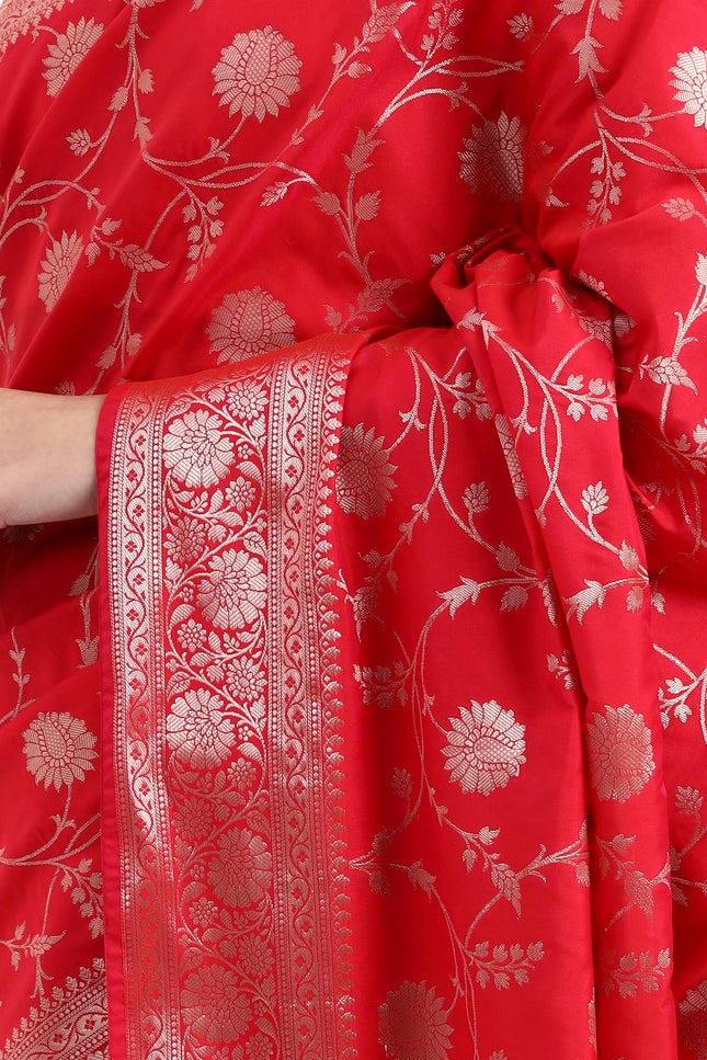 Sacred Shakti Red Silver Banarasi Silk Saree