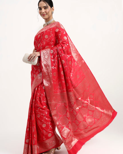 Sacred Shakti Red Silver Banarasi Silk Saree