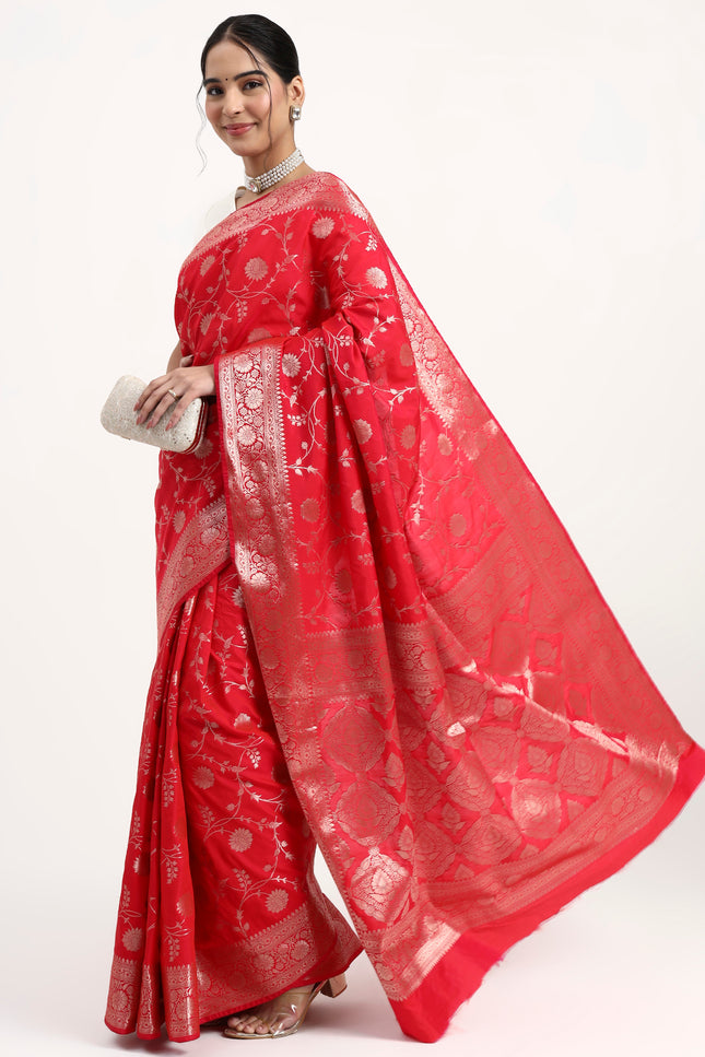 Sacred Shakti Red Silver Banarasi Silk Saree