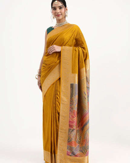 Artistic Grace Mustard Yellow Banarasi Silk Saree