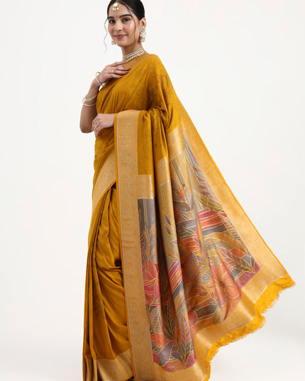 Artistic Grace Mustard Yellow Banarasi Silk Saree