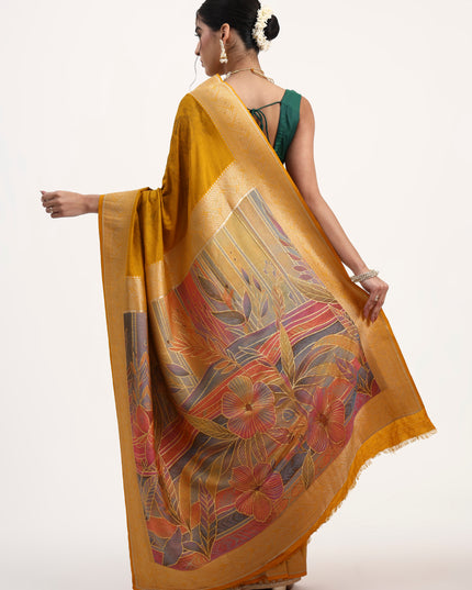 Artistic Grace Mustard Yellow Banarasi Silk Saree