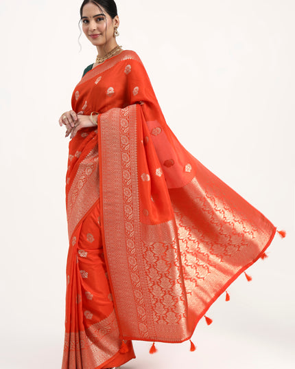 Auspicious Radiance Orange Banarasi Saree