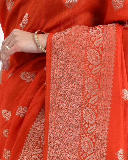 Auspicious Radiance Orange Banarasi Saree