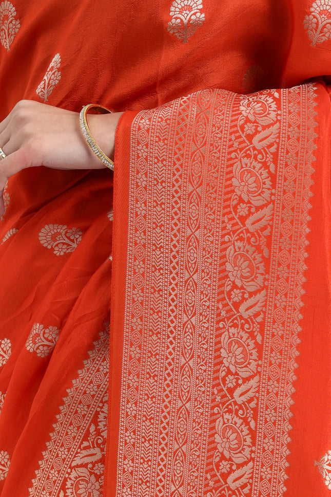 Auspicious Radiance Orange Banarasi Saree