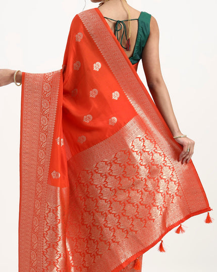 Auspicious Radiance Orange Banarasi Saree