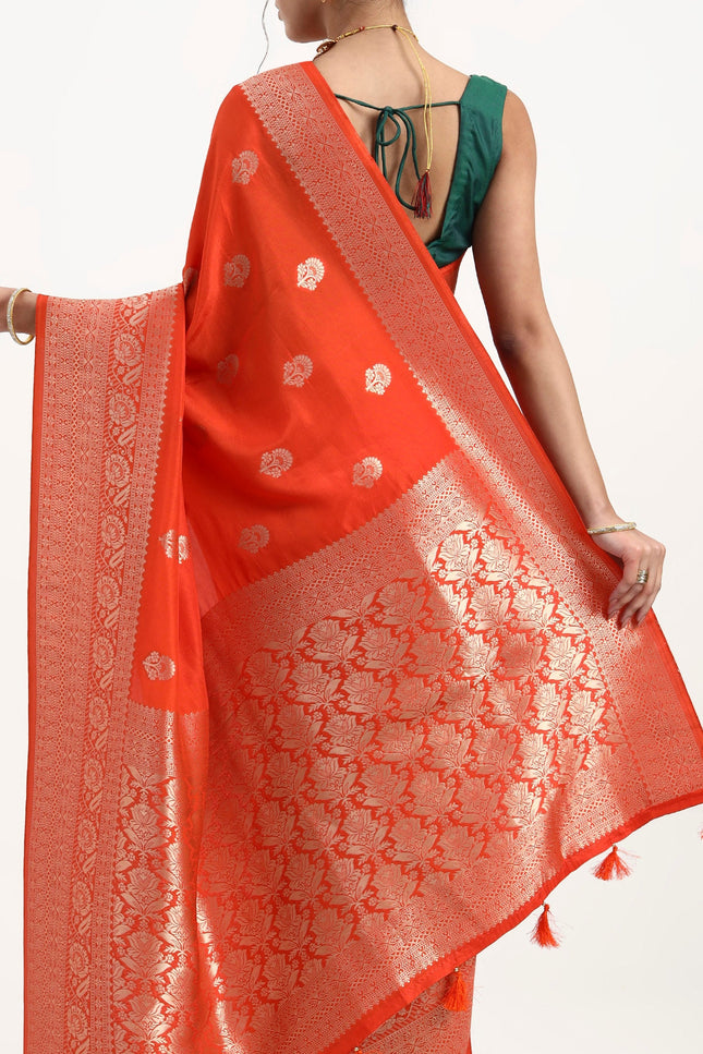 Auspicious Radiance Orange Banarasi Saree