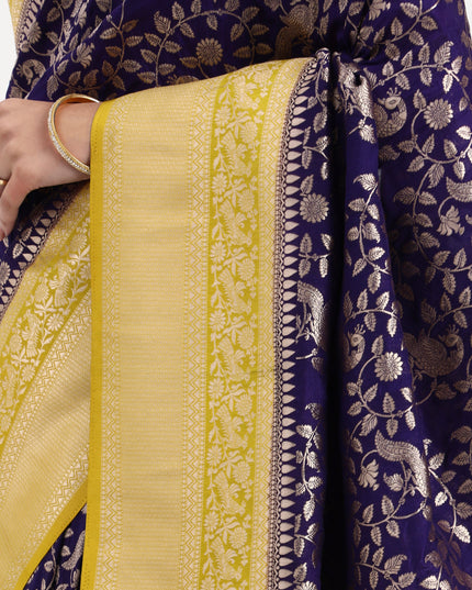 Golden Devotion Royal Blue Banarasi Saree