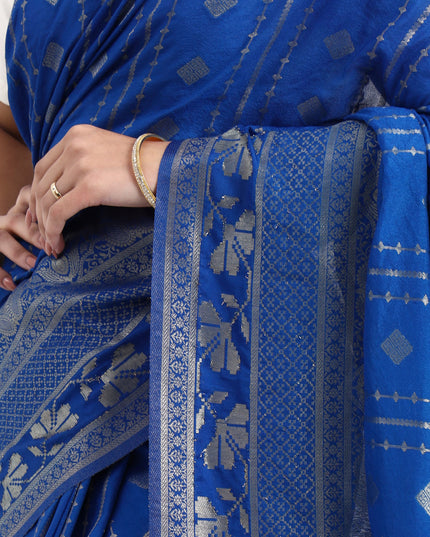 Divine Blue Silver Zari Banarasi Saree